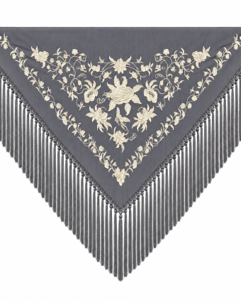 Mantón Alba Gris Bordado Beig