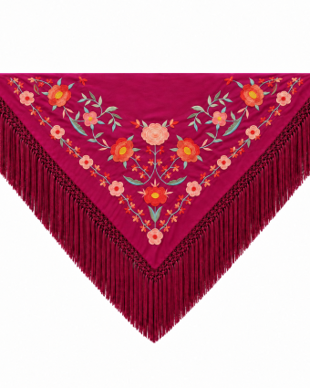 Mantón Edición Premium Sevilla. Buganvilla y Coral. Flecos Artesanales (75×75)