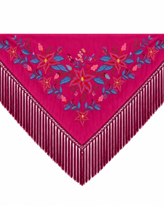 Mantoncillo de Flamenca Bordado “Flor Imperial” en color Buganvilla Azulón
