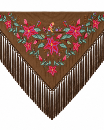 Mantoncillo de Flamenca Bordado “Flor Imperial” en color Chocolate Verde