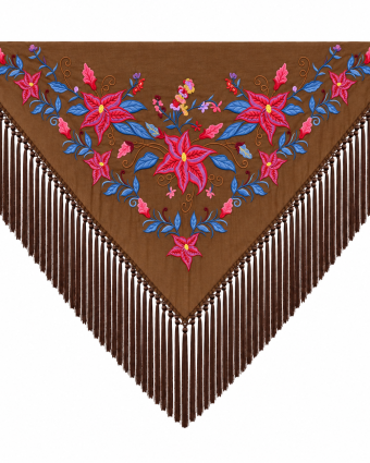 Mantoncillo de Flamenca Bordado “Flor Imperial” en color Chocolate Azulón