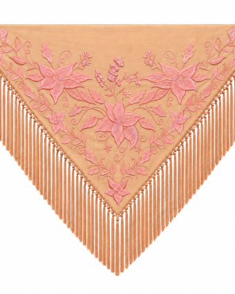 Mantoncillo de Flamenca Bordado “Flor Imperial” en color Coral Suave