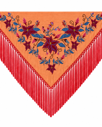 Mantoncillo de Flamenca Bordado “Flor Imperial” en color Coral Azulón