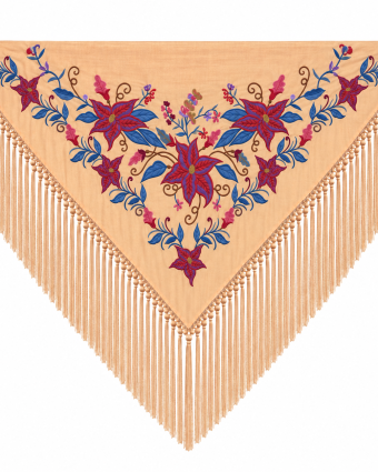 Mantoncillo de Flamenca Bordado “Flor Imperial” en color Coral Suave Azulón
