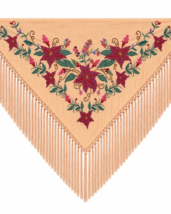 Mantoncillo de Flamenca Bordado “Flor Imperial” en color Coral Suave Verde