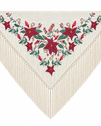 Mantoncillo de Flamenca Bordado “Flor Imperial” en color Crudo Verde