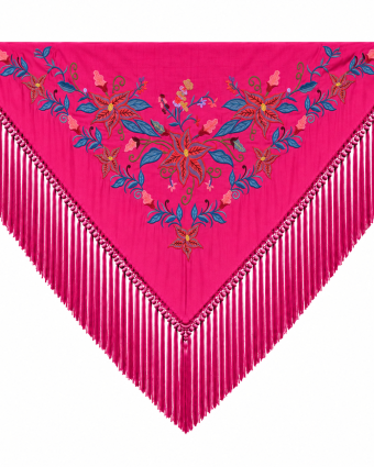 Mantoncillo de Flamenca Bordado “Flor Imperial” en color Fucsia Azulón