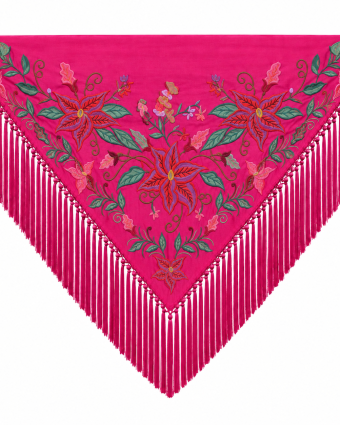 Mantoncillo de Flamenca Bordado “Flor Imperial” en color Fucsia Verde