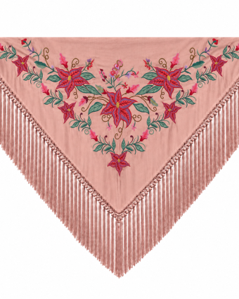 Mantoncillo de Flamenca Bordado “Flor Imperial” en color Rosa Palo Verde