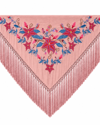 Mantoncillo de Flamenca Bordado “Flor Imperial” en color Rosa Palo Azulón