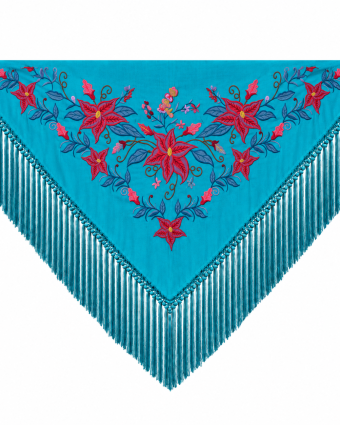 Mantoncillo de Flamenca Bordado “Flor Imperial” en color Turquesa Azulón