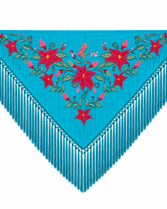 Mantoncillo de Flamenca Bordado “Flor Imperial” en color Turquesa Verde