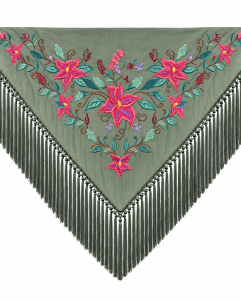 Mantoncillo de Flamenca Bordado Flor Imperial” en color Oliva Rojo