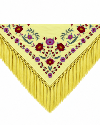 Mantón Edición Premium Amarillo y Rojo Flecos Artesanales (75×75)