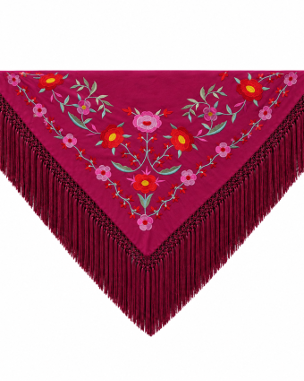 Mantón Edición Premium Sevilla Buganvilla y Rojo Flecos Artesanales (75×75)