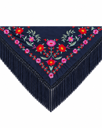 Mantón Edición Premium Sevilla Marino y Rojo Flecos Artesanales (75×75)