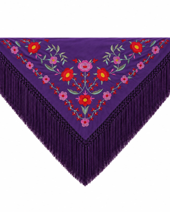 Mantón Edición Premium Sevilla Morado y RojoFlecos Artesanales (75×75)