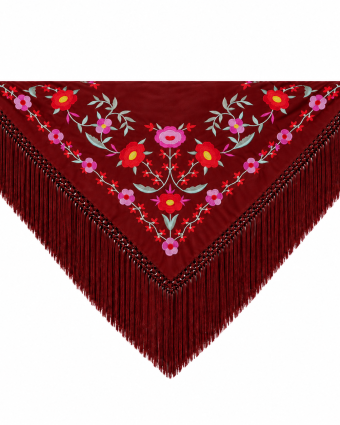 Mantón Edición Premium Sevilla Teja y Rojo Flecos Artesanales (75×75)