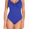 Bañador Adelgazante Azul Eléctrico Relieve Copa C - Vista frontal completa - Ana Faura