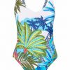 Bañador Adelgazante Estampado Tropical con Sujeción en Copa B - Fotografía de catálogo sin modelo - Ana Faura