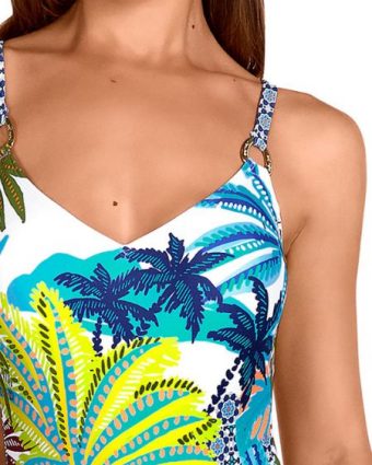 Bañador Adelgazante Estampado Tropical con Sujeción en Copa B - Detalle del diseño - Ana Faura