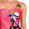 Bañador asimétrico fucsia con estampado tropical y Soft Control - Detalle del diseño - Ana Faura