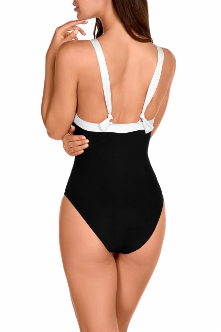 Bañador bicolor negro y blanco con escote V y tirantes multiposición - Fotografía de catálogo sin modelo - Ana Faura