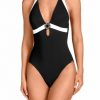 Bañador bicolor negro y blanco con escote V y tirantes multiposición - Vista frontal completa - Ana Faura