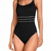 Bañador clásico soft control negro con bandas - Vista frontal completa - Ana Faura
