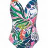 Bañador Control Escote Cruzado Estampado Tropical Blanco - Fotografía de catálogo sin modelo - Ana Faura