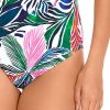 Bañador Control Escote Cruzado Estampado Tropical Blanco - Primer plano del tejido y textura - Ana Faura