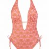 Bañador enterizo escote pico palmeras bronce lurex rosa empolvado - Fotografía de catálogo sin modelo - Ana Faura
