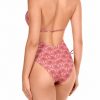 Bañador enterizo escote pico palmeras bronce lurex rosa empolvado - Vista de la espalda - Ana Faura