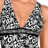 Bañador de mujer con lazos laterales, escote en V y estampado animal print en blanco y negro - Detalle del diseño - Ana Faura