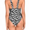 Bañador de mujer con lazos laterales, escote en V y estampado animal print en blanco y negro - Vista de la espalda - Ana Faura