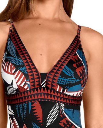 Bañador clásico escote V estampado geométrico con soft control - Detalle del diseño - Ana Faura