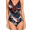 Bañador clásico escote V estampado geométrico con soft control - Vista frontal completa - Ana Faura