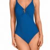 Bañador Con Hebilla Escote V Soft Control Azul Petróleo - Vista frontal completa - Ana Faura