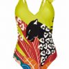 Bañador de escote V con Soft Control y estampado tropical multicolor - Fotografía de catálogo sin modelo - Ana Faura