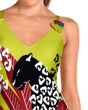 Bañador de escote V con Soft Control y estampado tropical multicolor - Detalle del diseño - Ana Faura