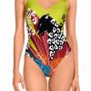Bañador de escote V con Soft Control y estampado tropical multicolor - Vista frontal completa - Ana Faura