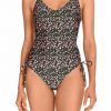 Bañador estampado animal print verde con lazos ajustables - Vista frontal completa - Ana Faura