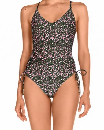 Bañador estampado animal print verde con lazos ajustables - Vista frontal completa - Ana Faura