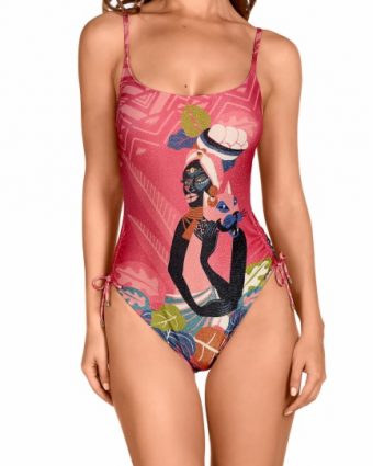 Bañador estampado étnico con control abdomen y escote profundo detrás - Vista frontal completa - Ana Faura
