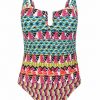 Bañador estampado geométrico Soft Control turquesa y fucsia - Fotografía de catálogo sin modelo - Ana Faura