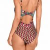 Bañador estampado geométrico Soft Control turquesa y fucsia - Vista de la espalda - Ana Faura