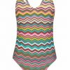 Bañador geométrico zigzag multicolor con escote V y copas B - Fotografía de catálogo sin modelo - Ana Faura