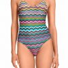 Bañador geométrico zigzag multicolor con escote V y copas B - Vista frontal completa - Ana Faura