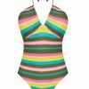 Bañador Halter Rayas Multicolor Brillo - Fotografía de catálogo sin modelo - Ana Faura