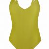 Bañador verde lima con soft control y escote en V - Fotografía de catálogo sin modelo - Ana Faura